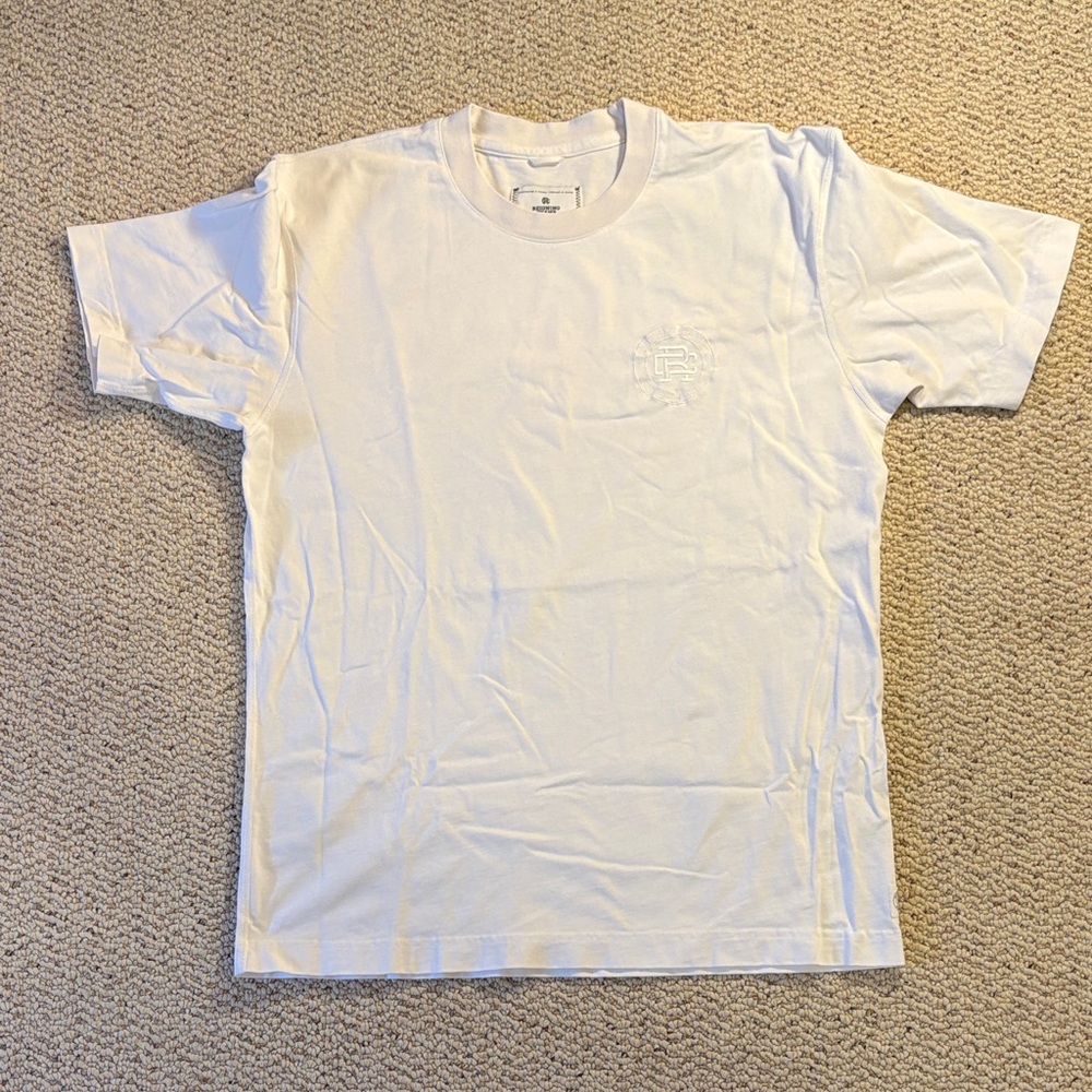 Reigning Champ White Short Sleeve Crewneck Tee with Embroidered Chest Logo